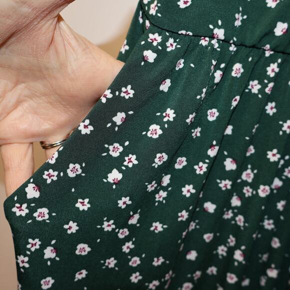 Kaileigh XSP Tall Jumpsuit Spaghetti Straps Green Floral Tie Waist Front Pocket - Picture 13 of 16